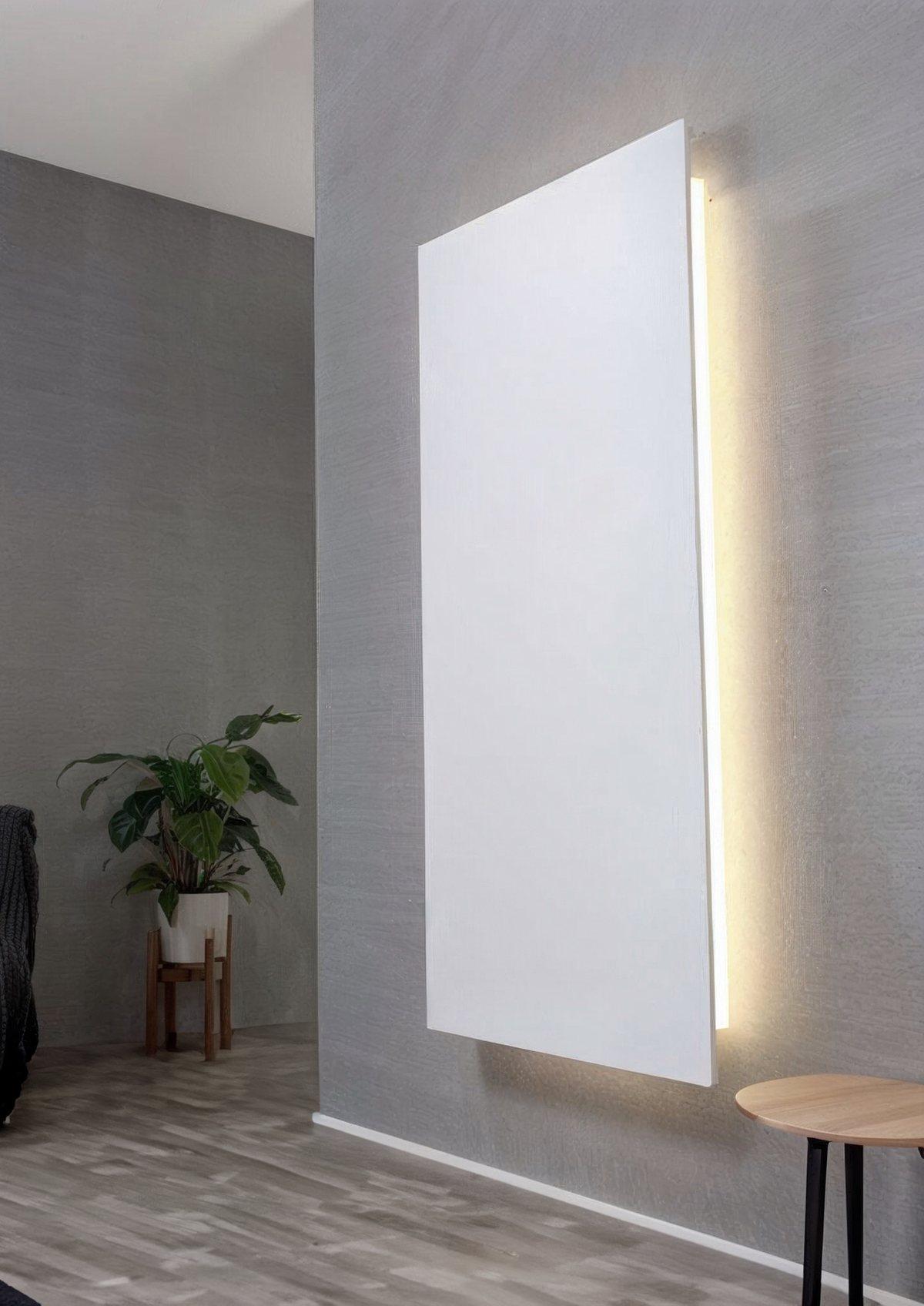 The Atmosphere panel, flush to the wall with a warm light line down its right edge