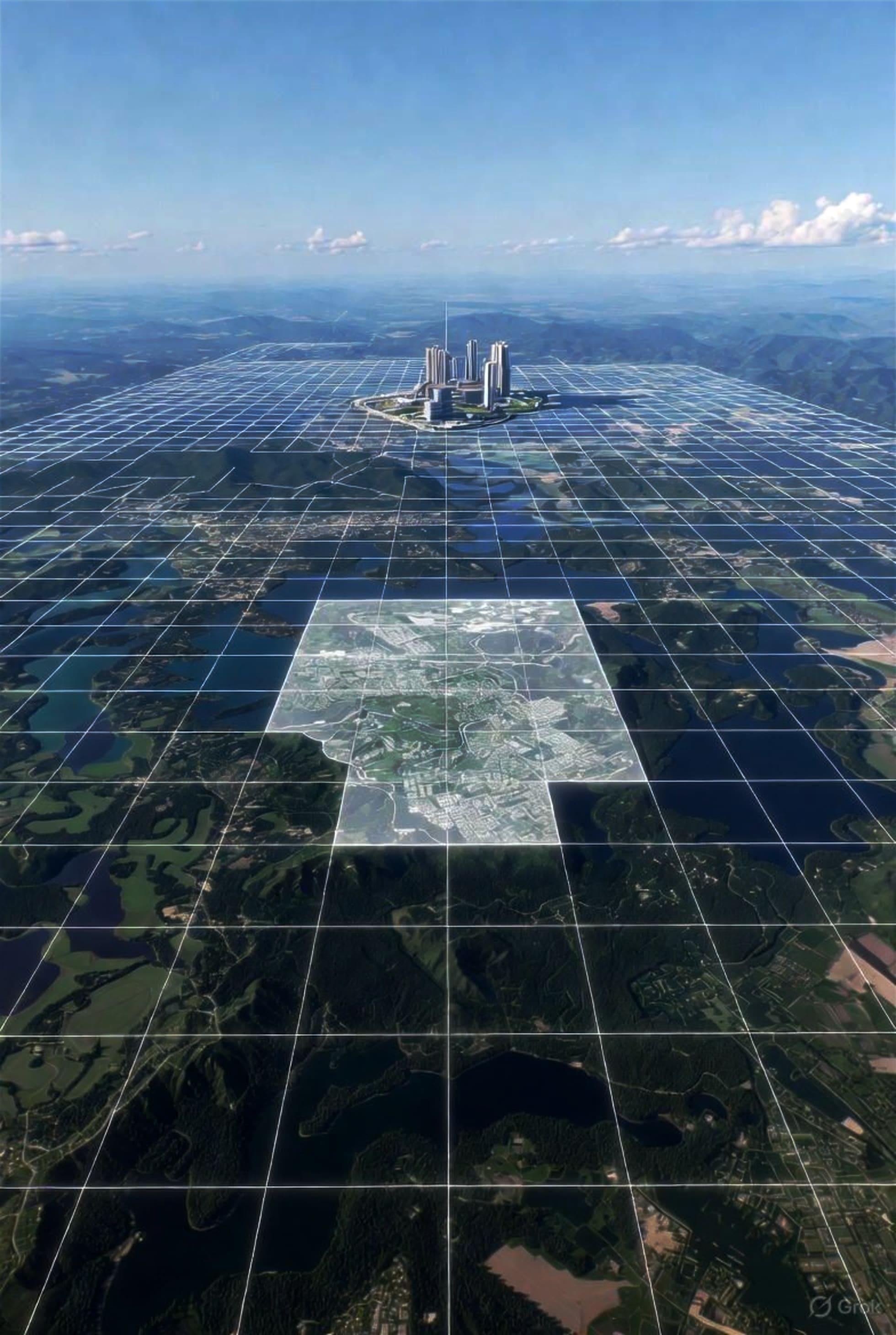 Factory in landscape, solar array