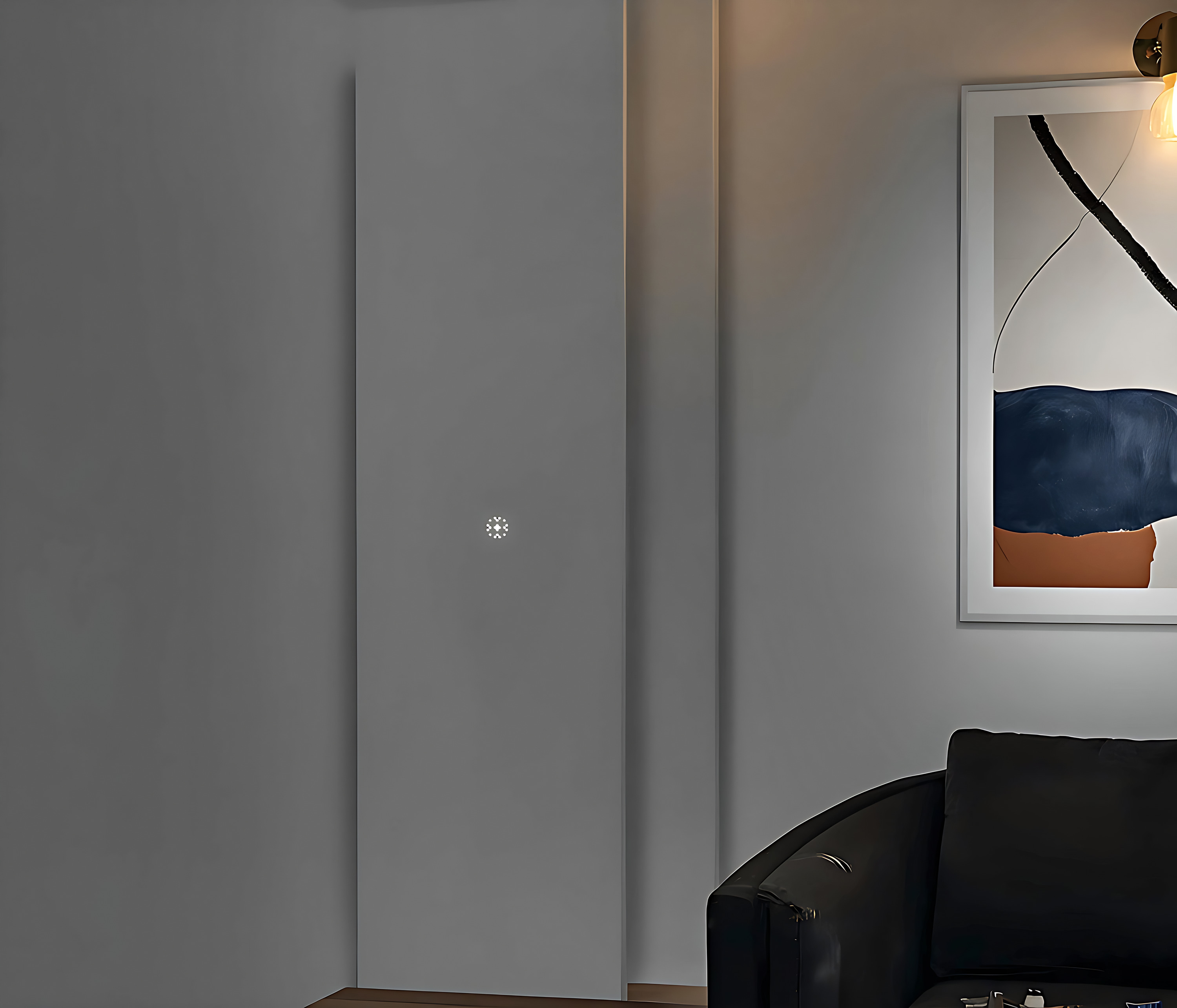 Terraform Air on a living room wall, the Terraform glyph glowing on its face